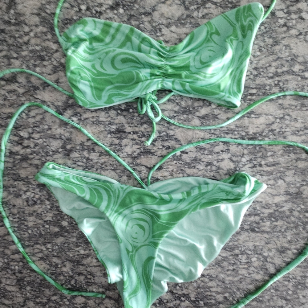 Frankie's Bikinis Naomi Foxy Satin Cheeky Green Camouflage Two Piece - Picture 4 of 15